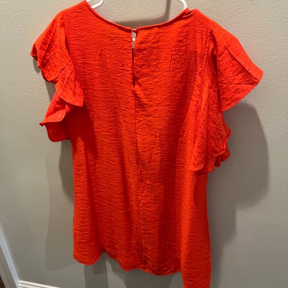 Flounce sleeve orange dress!